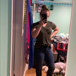 Military Green Top With Singed Detail